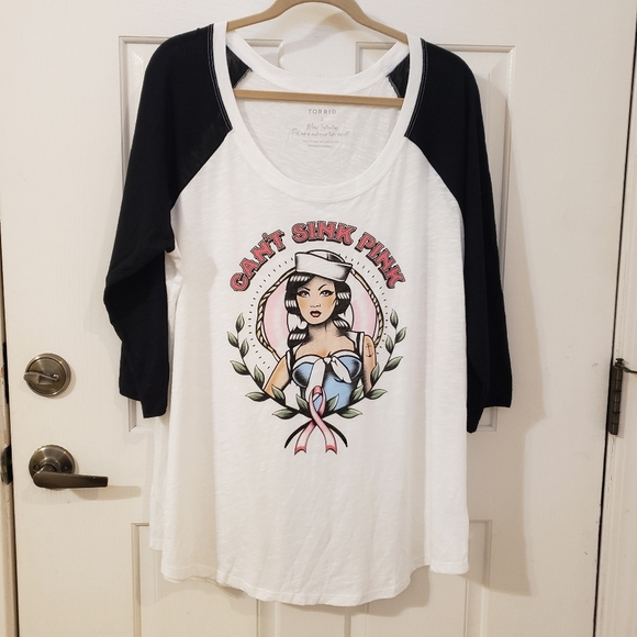 Torrid Black And White Basketball 3/4 Sleeves Can’t Sink Pink Tee Size 2X - Picture 1 of 6